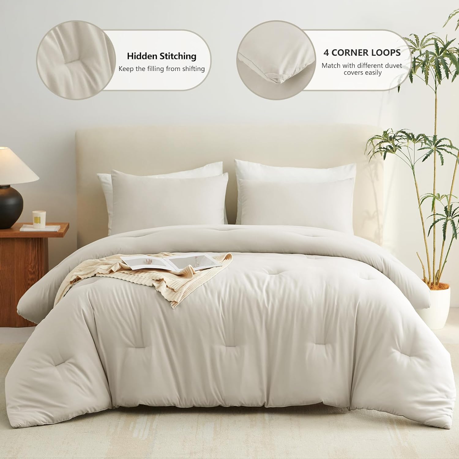 Thumbnail 1 de CozyLux Beige Queen Comforter Set 3-Piece Bedding