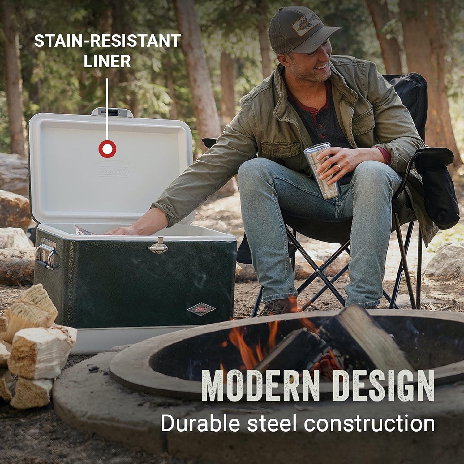 Thumbnail 1 de Coleman Vintage 54qt Steel Belted Cooler with Drain & Have-A-Seat Lid (85-Can Capacity)