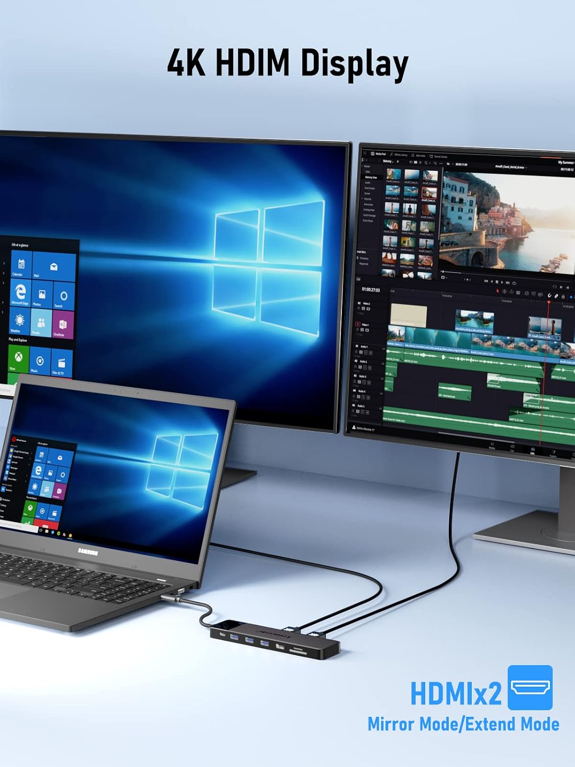 Detalle 2 de Lemorele USB-C Hub 14-in-1 Docking Station: 3 Displays, 100W PD, SD/TF & Audio – kompatibel mit MacBook, Dell und Windows