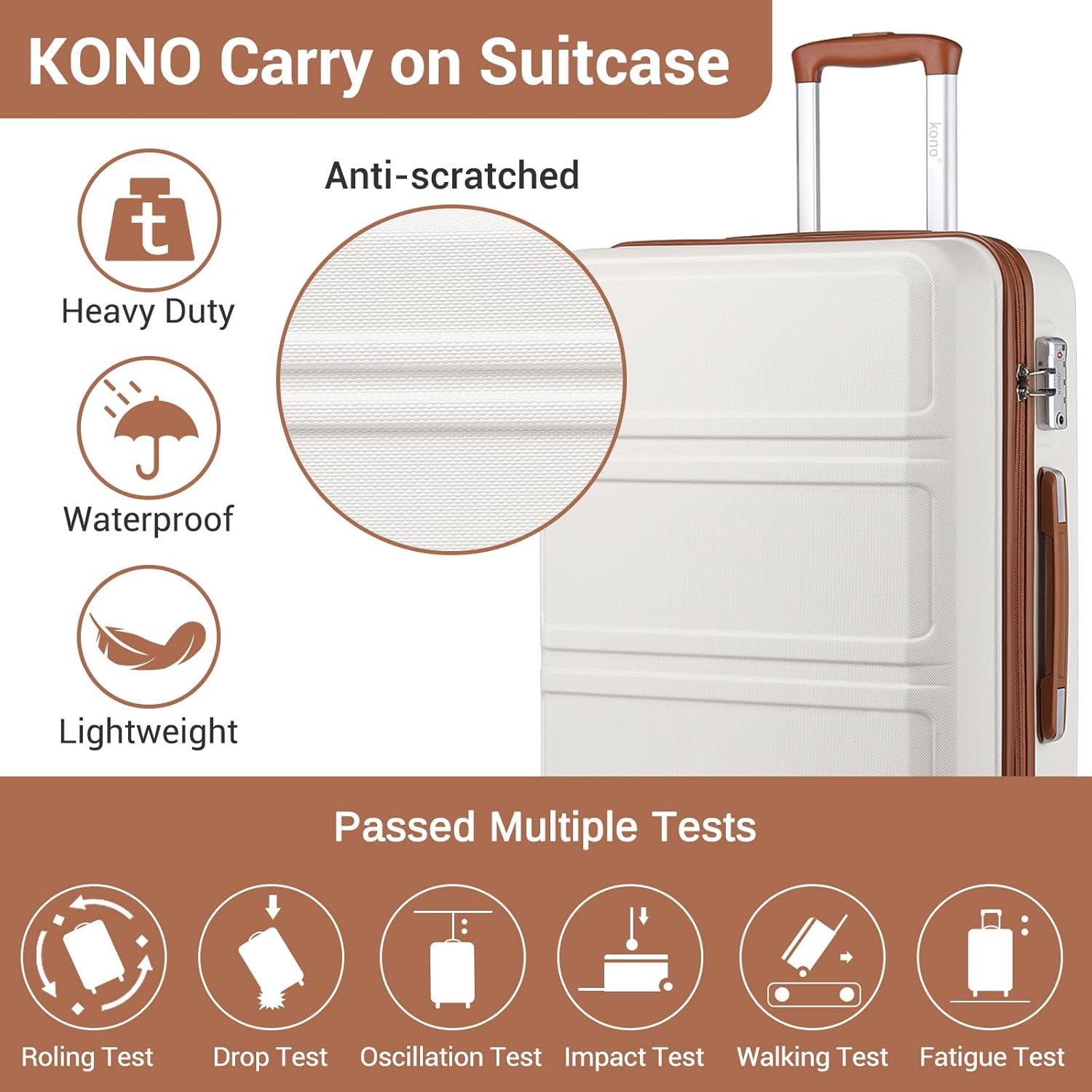 Detalle de Kono Suitcase Lightweight ABS+PC Hard Shell 24" Hand Luggage with TSA Lock and 4 Spinner Wheels