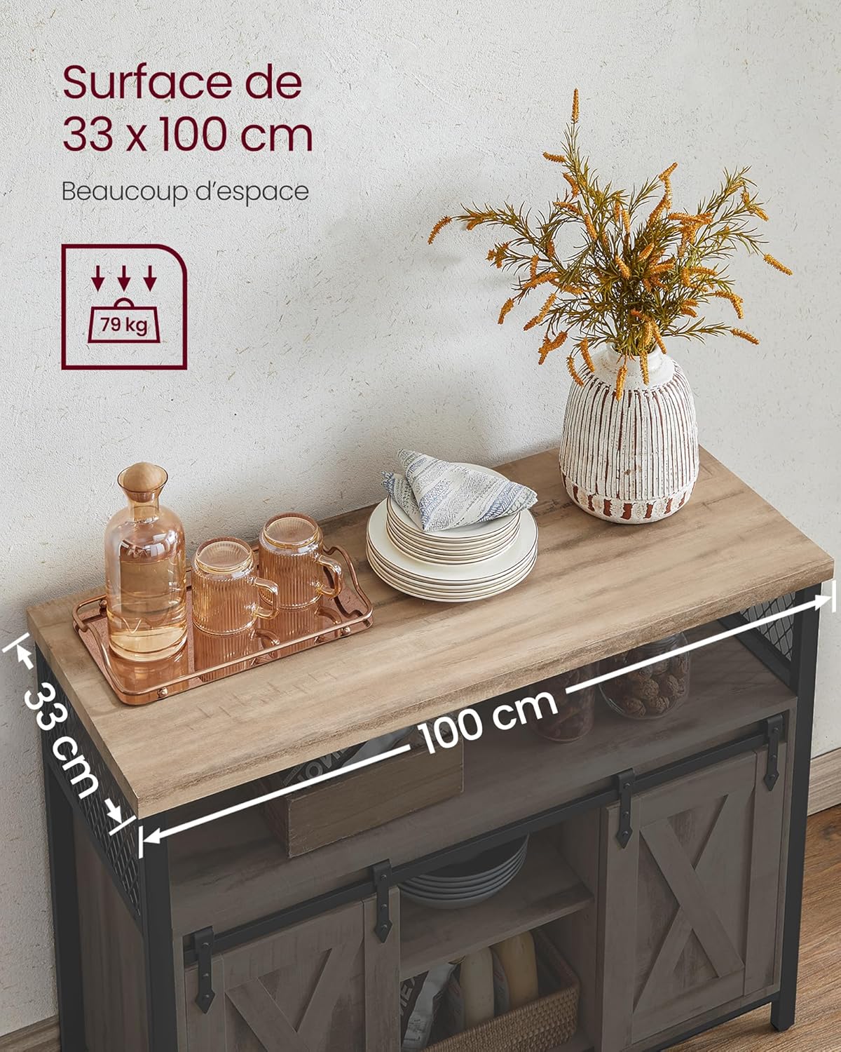 Thumbnail 5 de VASAGLE Meuble de rangement buffet 33 x 100 x 80 cm pour salon