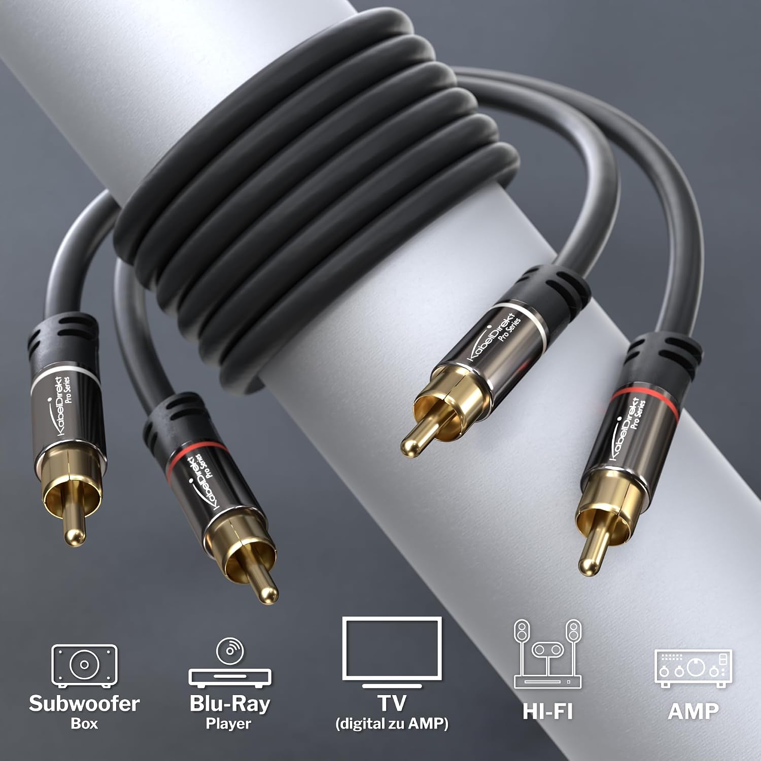 Detalle de KabelDirekt – Cavo RCA 3 m, audio stereo 2 x 2 Cinch con doppia schermatura, alta qualità e resistenza