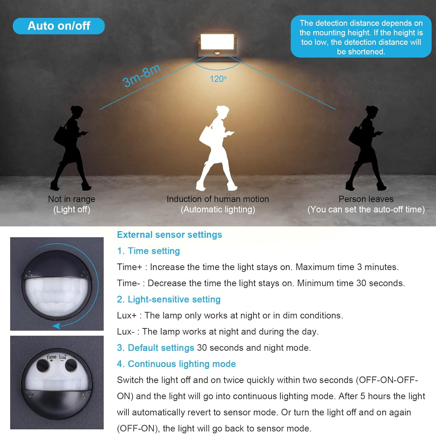 Thumbnail 1 de Applique LED extérieure/intérieure Klighten 24W anthracite avec détecteur de mouvement et panneau rotatif 350° (IP65) – Blanc chaud 3000K