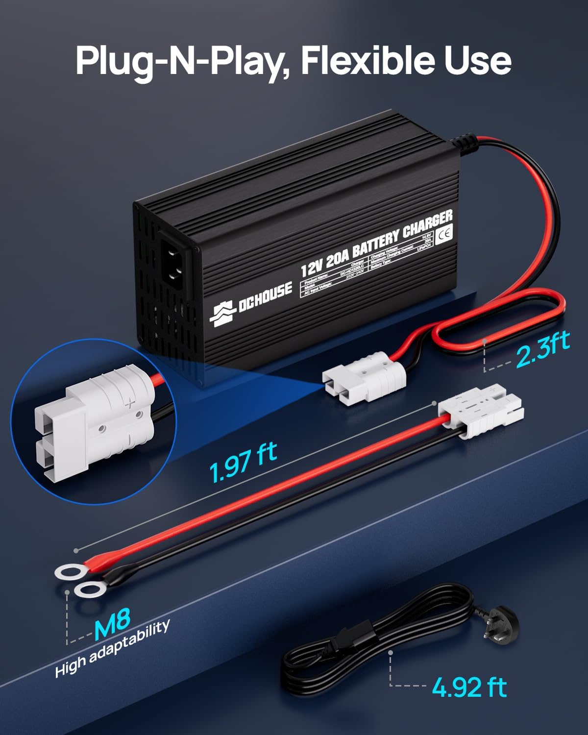 Thumbnail 3 de DCHOUSE 12V 20A LiFePO4 Lithium Battery Charger (14.6V) with Quick Connector