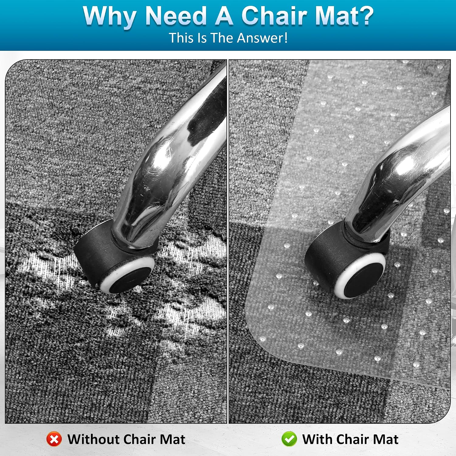 Thumbnail 1 de BesWin Office Chair Mat for Carpets (90x120cm) – Non-Slip PVC Floor Protector for Low Pile Carpets