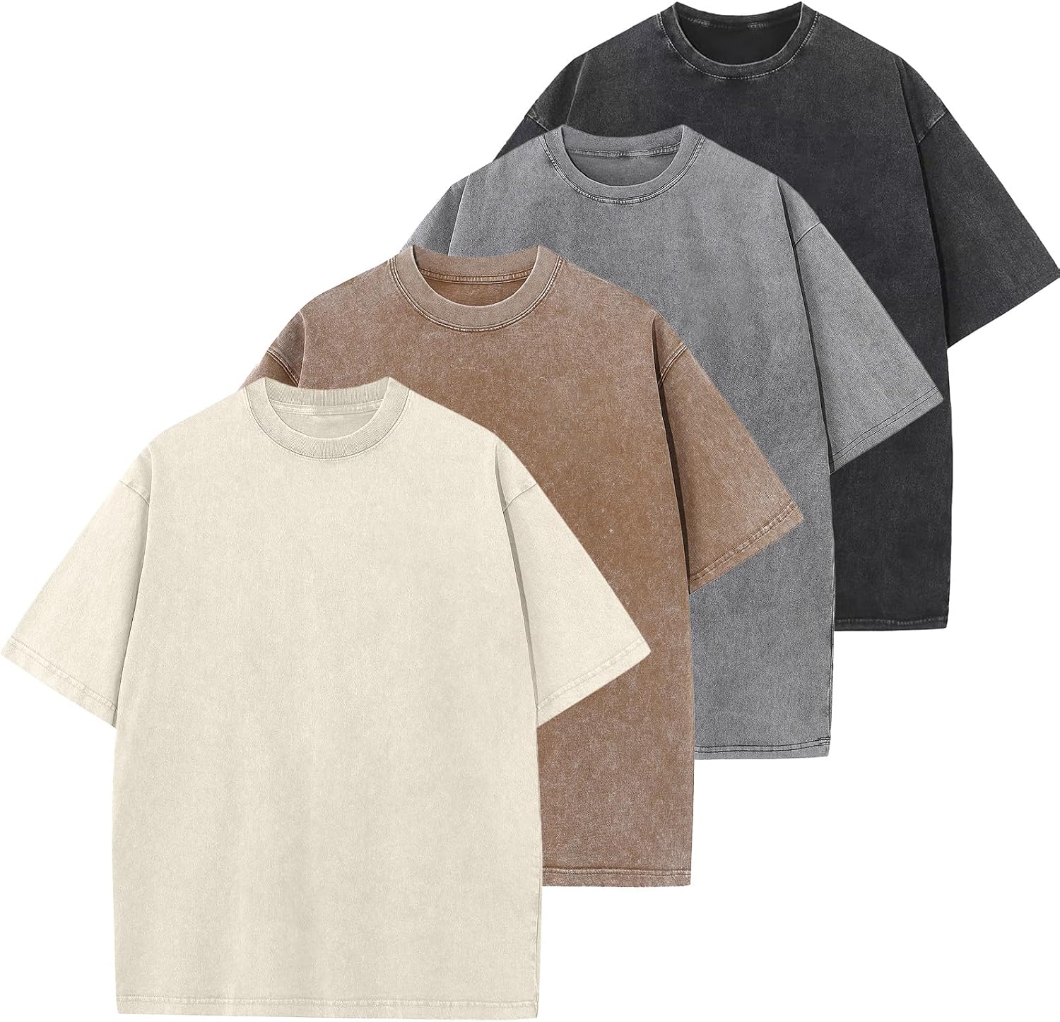 Detalle de SnowElve Men’s Oversized Cotton T-Shirts Loose Fit Vintage Washed Tee (Unisex Short Sleeve)