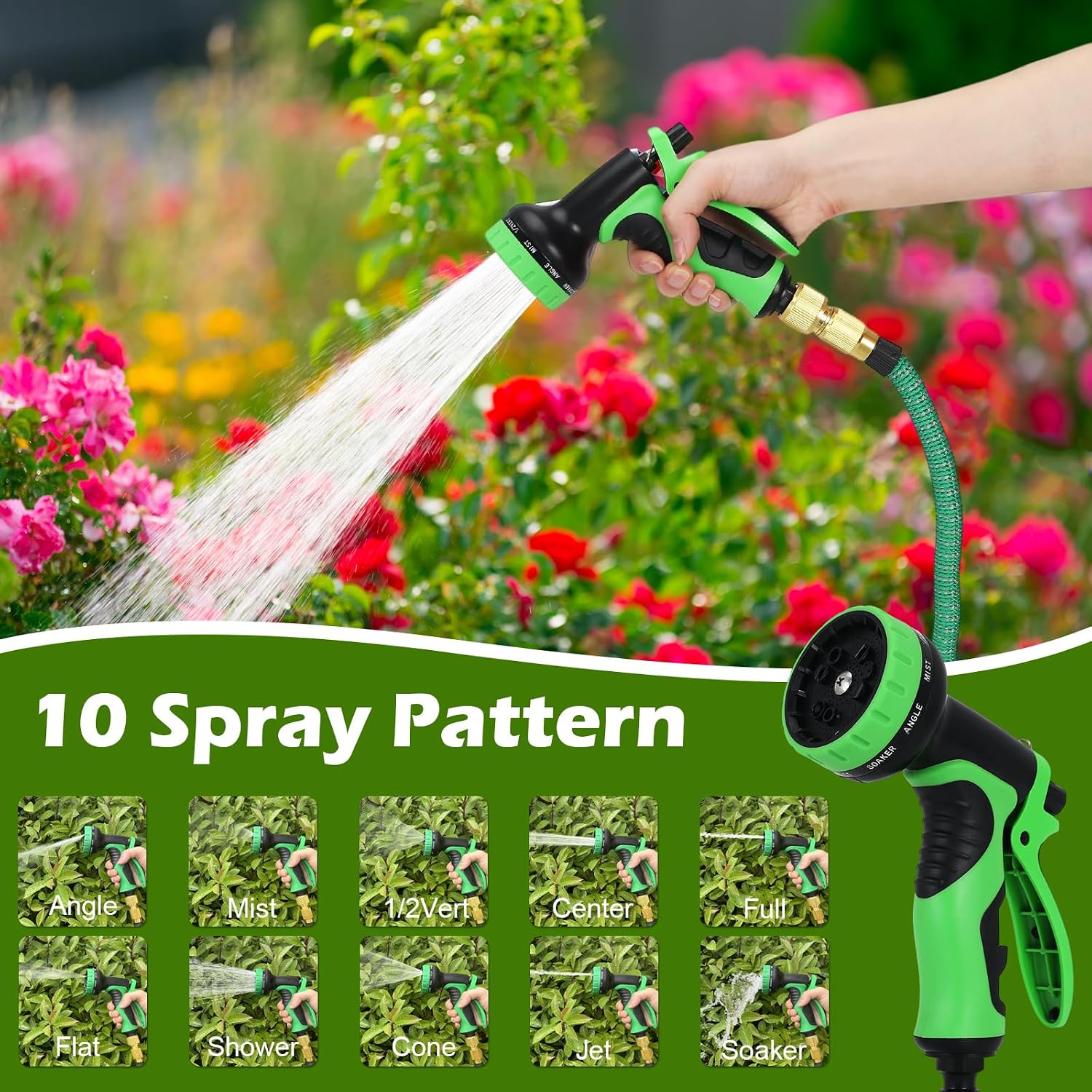 Detalle de Expandable Garden Hose with 10-Pattern Nozzle and Brass Connectors (75FT/23M)