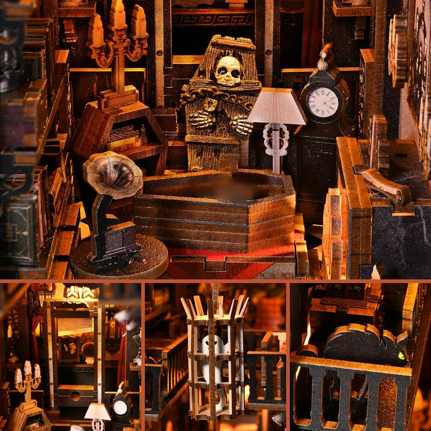 Detalle de ETKVR Book Nook Kit – Gothic DIY Miniaturspukhaus mit LED-Beleuchtung