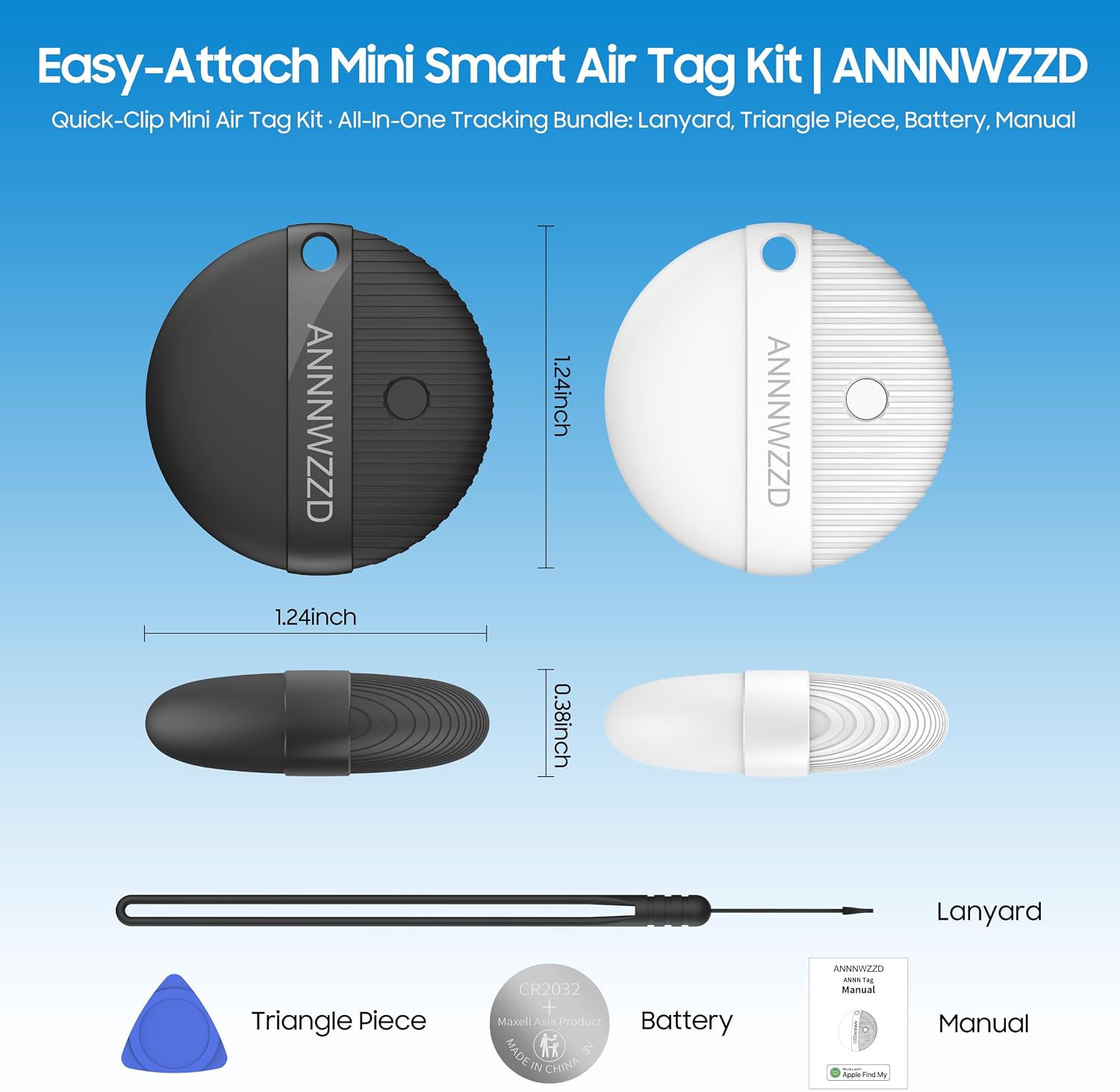 Detalle 2 de ANNNWZZD Air Tracker Tags 4 Pack — Find My Item Trackers for Keys, Wallet, Luggage and More (Apple Find My, iOS Only)