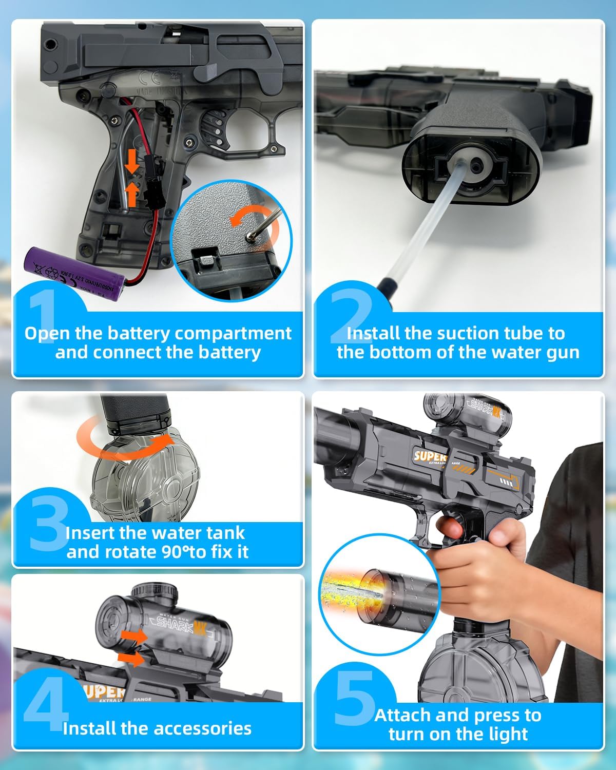 Thumbnail 6 de 2Pcs Electric Water Gun for Kids & Adults with LED Muzzle — Rechargeable, 26FT Range