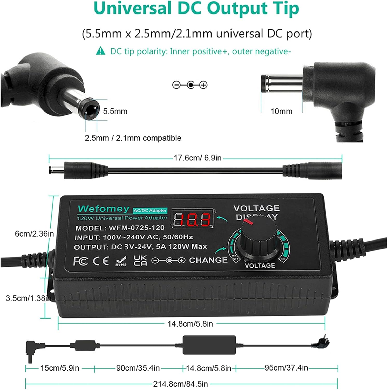 Detalle 2 de 3V-24V 5A Netzteil 120W mit LED Anzeige