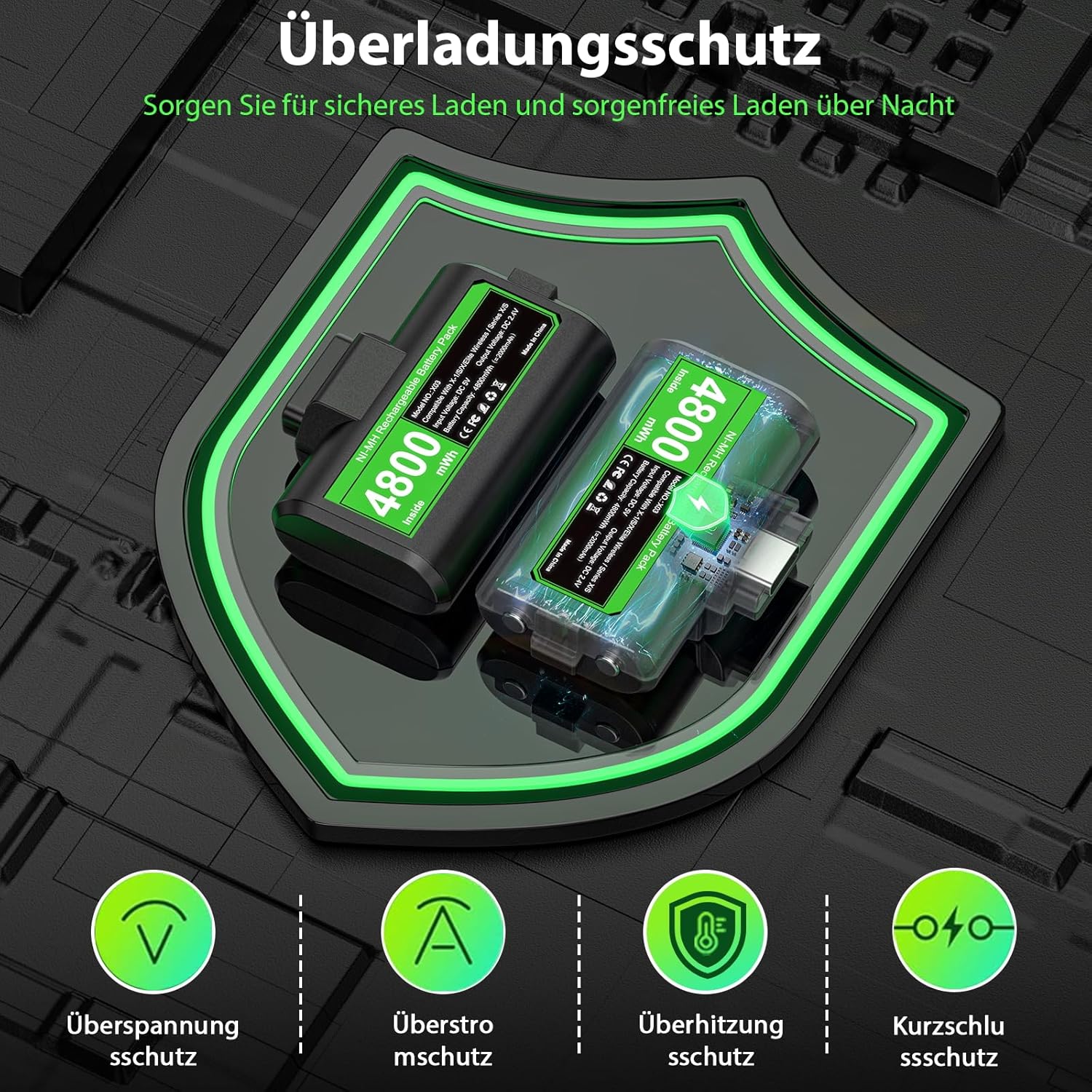 Thumbnail 3 de ZRZLMVP Akku-Pack für Xbox-Controller (2×4800 mWh) für Xbox One & Series X|S, 2er-Set inkl. USB‑C-Kabel und Abdeckungen