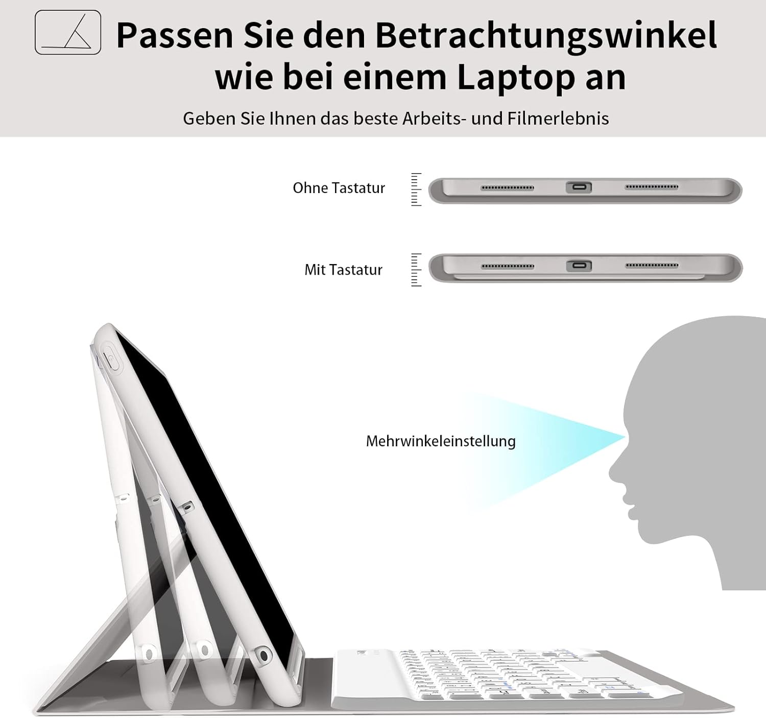 Thumbnail 6 de ZOYU Hülle mit Tastatur für iPad 9. Generation / 8. Generation / 7. Generation 10,2 Zoll – Grau