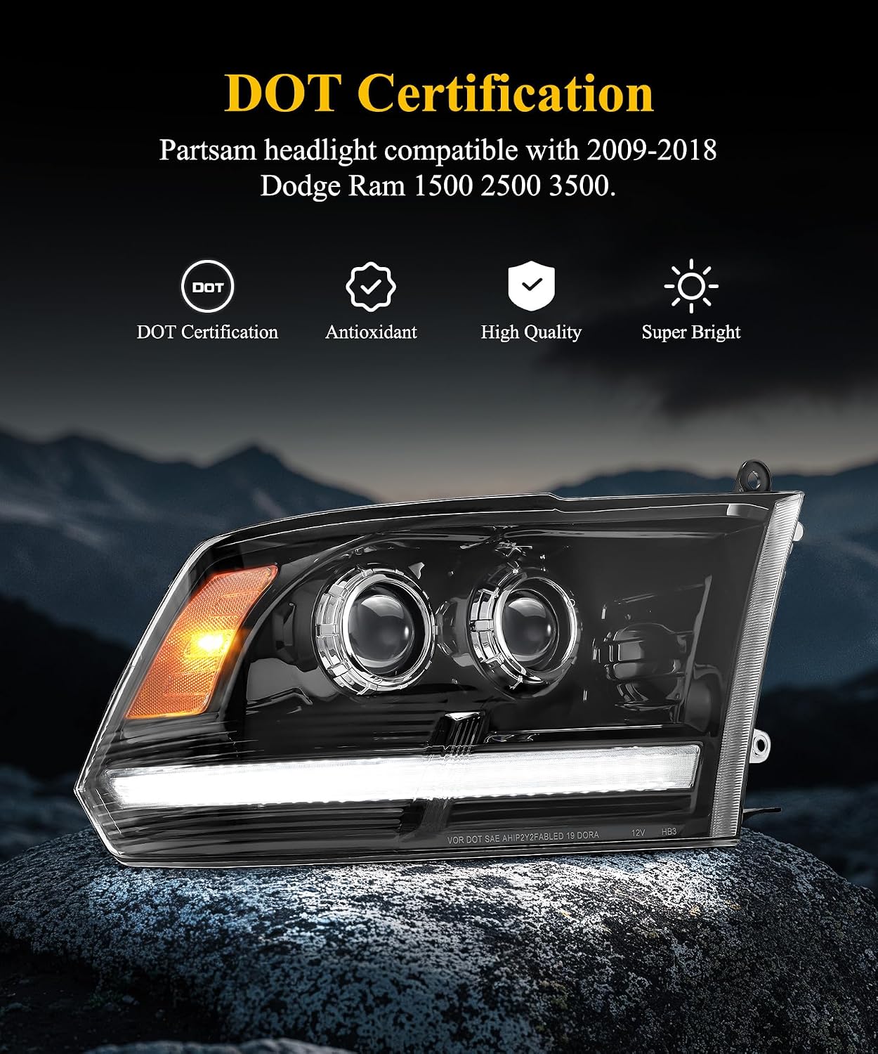 Thumbnail 5 de Partsam Full LED Headlights Assembly (DOT Approved) for 2009-2018 Ram 1500/2500/3500, Dual Projector LED Pair