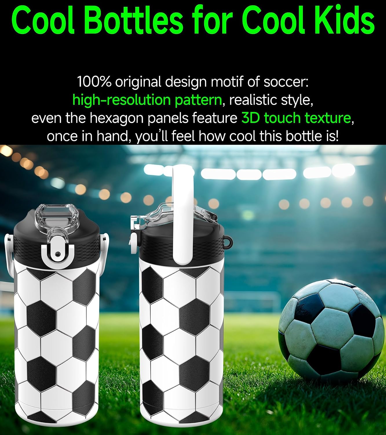 Thumbnail 1 de MYFOREST 400ml Kids Insulated Water Bottle with Soft Sipper (Football) and Name Spot