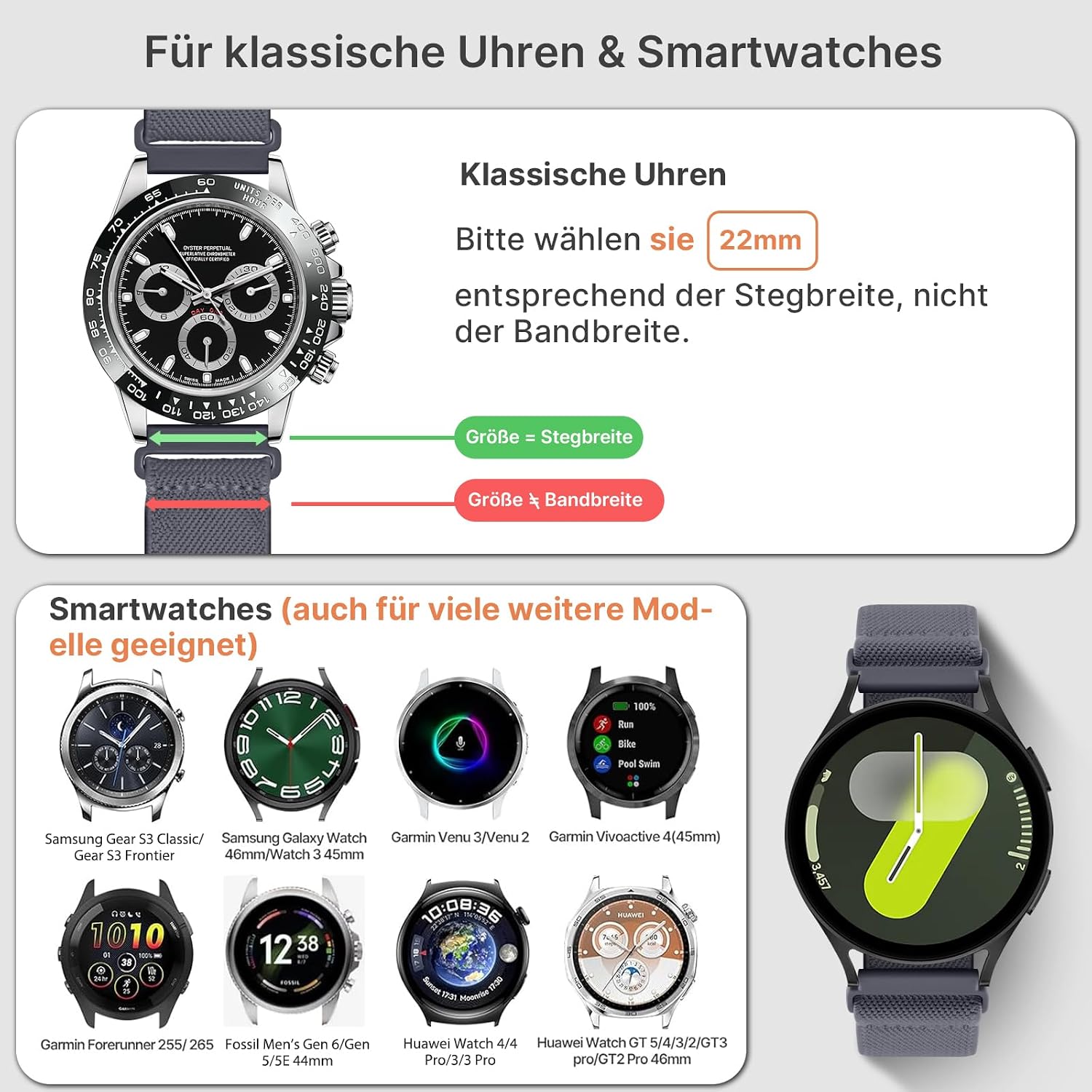 Detalle 2 de Fullmosa Nylonarmband 22 mm kompatibel mit Garmin