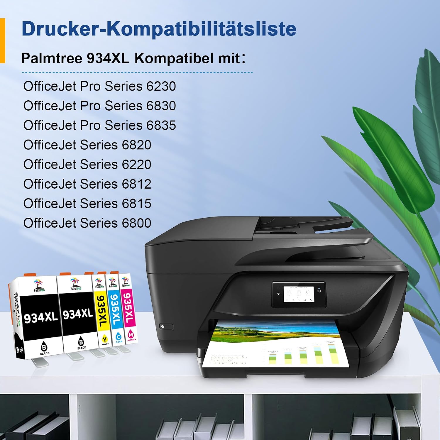 Detalle de Palmtree 934/935XL Multipack kompatible für HP OfficeJet Pro 6230 & 6830 (934XL Schwarz, 935XL Farben)