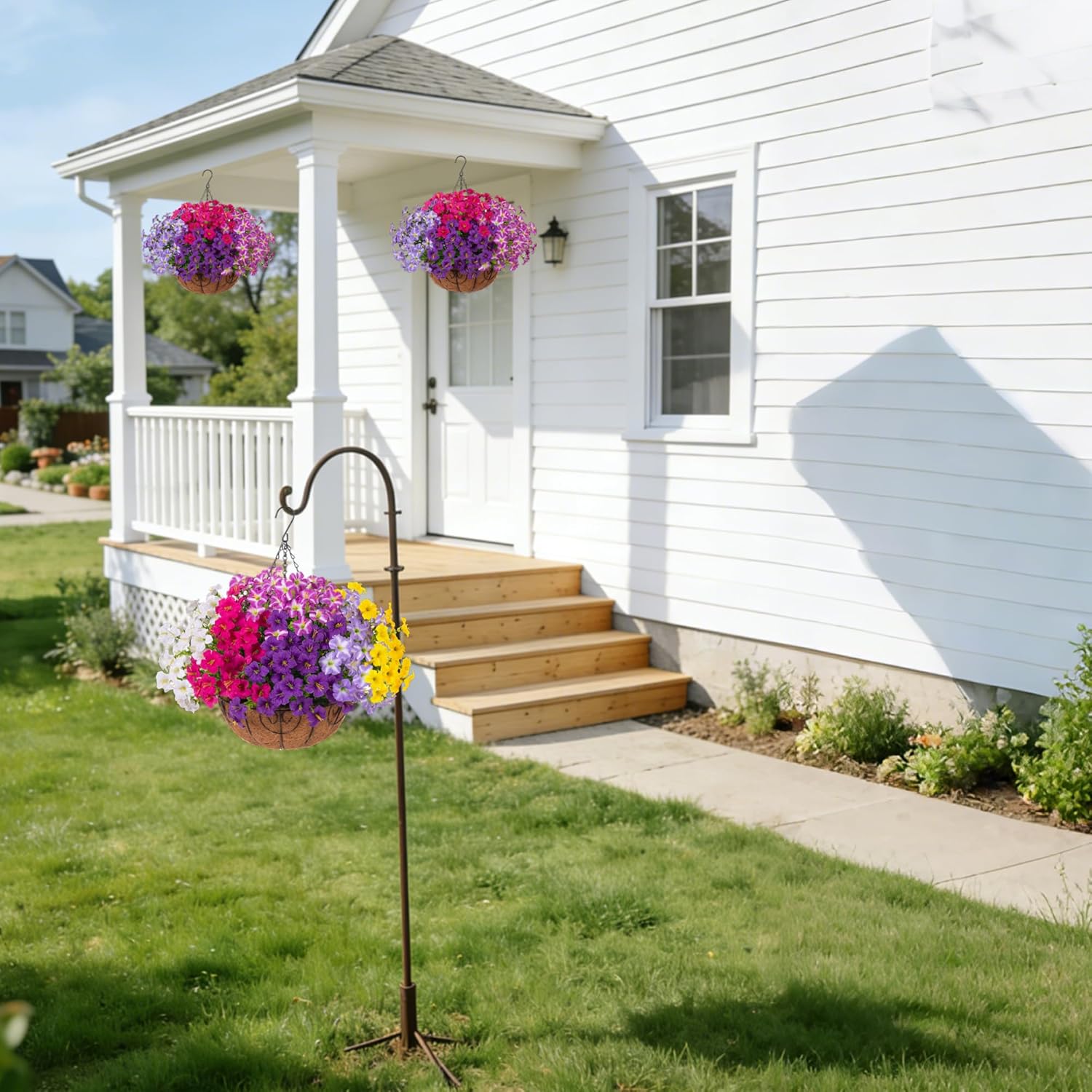 Thumbnail 3 de INSPRING UV-Resistant Outdoor Hanging Flowers Kit: 20 Petunias with Eucalyptus, 17.8" Angel Basket, 6Mix