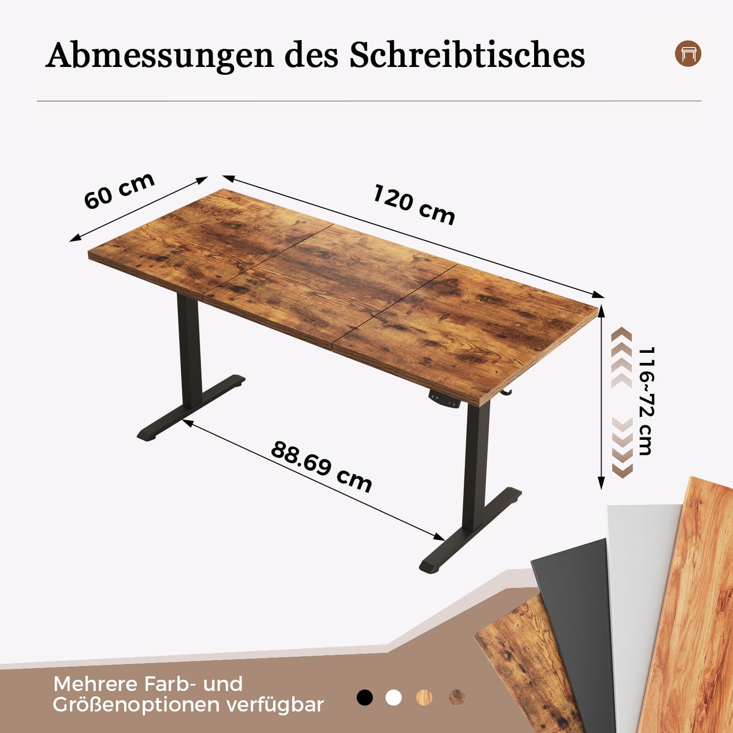 Thumbnail 1 de Klicelor Höhenverstellbarer Schreibtisch – Elektrischer Steh-Sitz Bürotisch, 120 × 60 cm, Braun