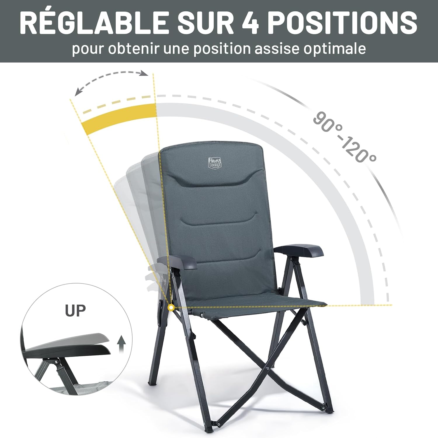 Detalle de TIMBER RIDGE Chaise pliante de camping portable 4 positions jusqu’à 150 kg
