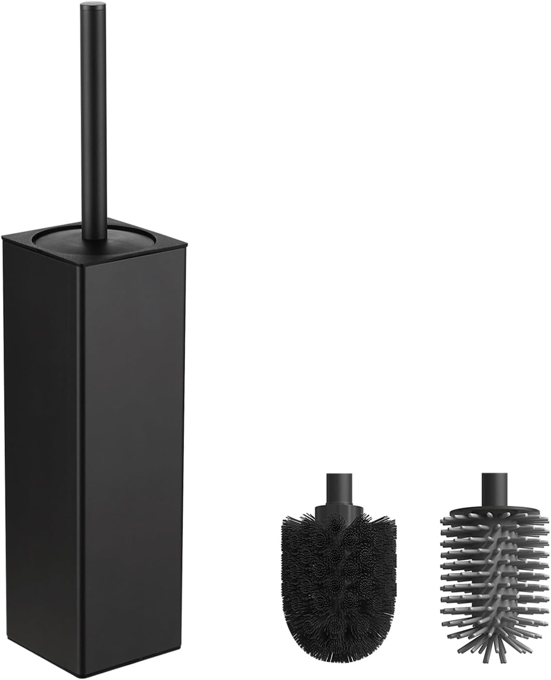 Detalle de BVL WC Bürsten & Halter Schwarz – freistehende quadratische Toilettenbürste mit zwei Köpfen (Silikon/Nylon) aus Aluminium