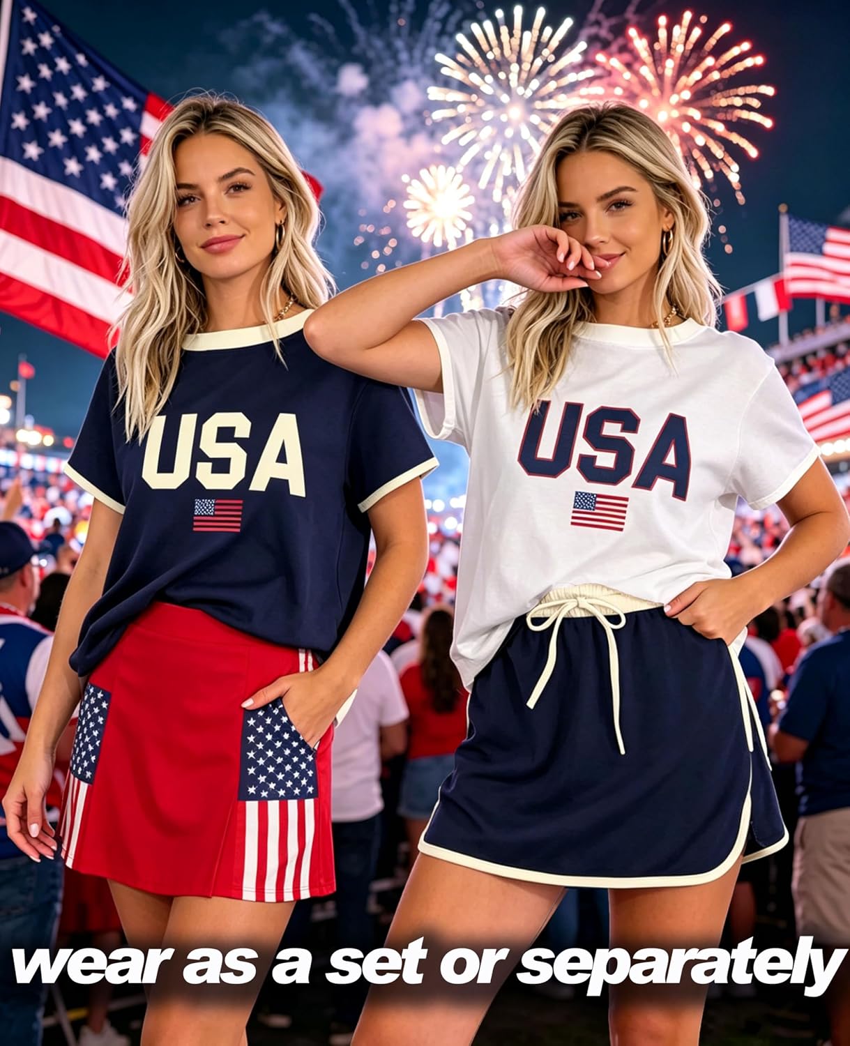Detalle de SELINK Lounge Sets for Women: 2-Piece Colorblock Skirt Set (Drop Shoulder T Shirt + Skort)
