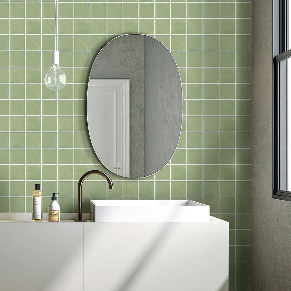 Detalle de COMSTICKC zelfklevende wandtegels, saliegroen PVC met 3D-textuur, 10 stuks