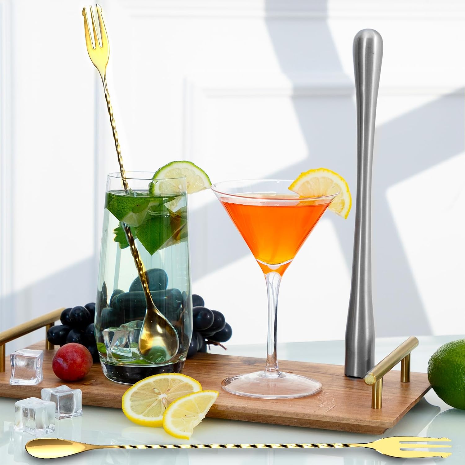 Detalle de BRIOUT BarSpoon-12Inch Cocktail Bar Spoons, Gold 18/8 Stainless Steel, 2-Piece