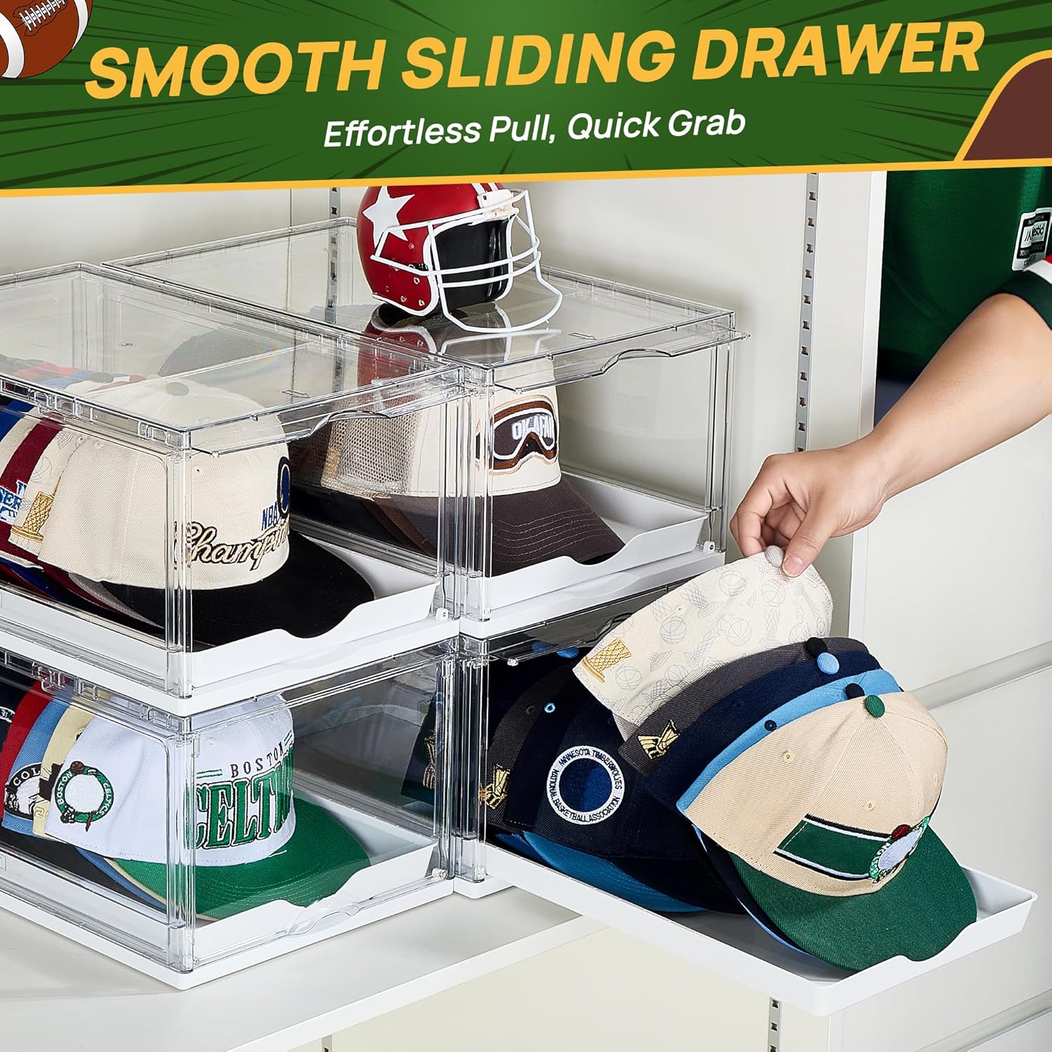 Detalle de Vtopmart 2 Pack Hat Organizer: Clear, Stackable Storage for 24 Hats with Sliding Tray