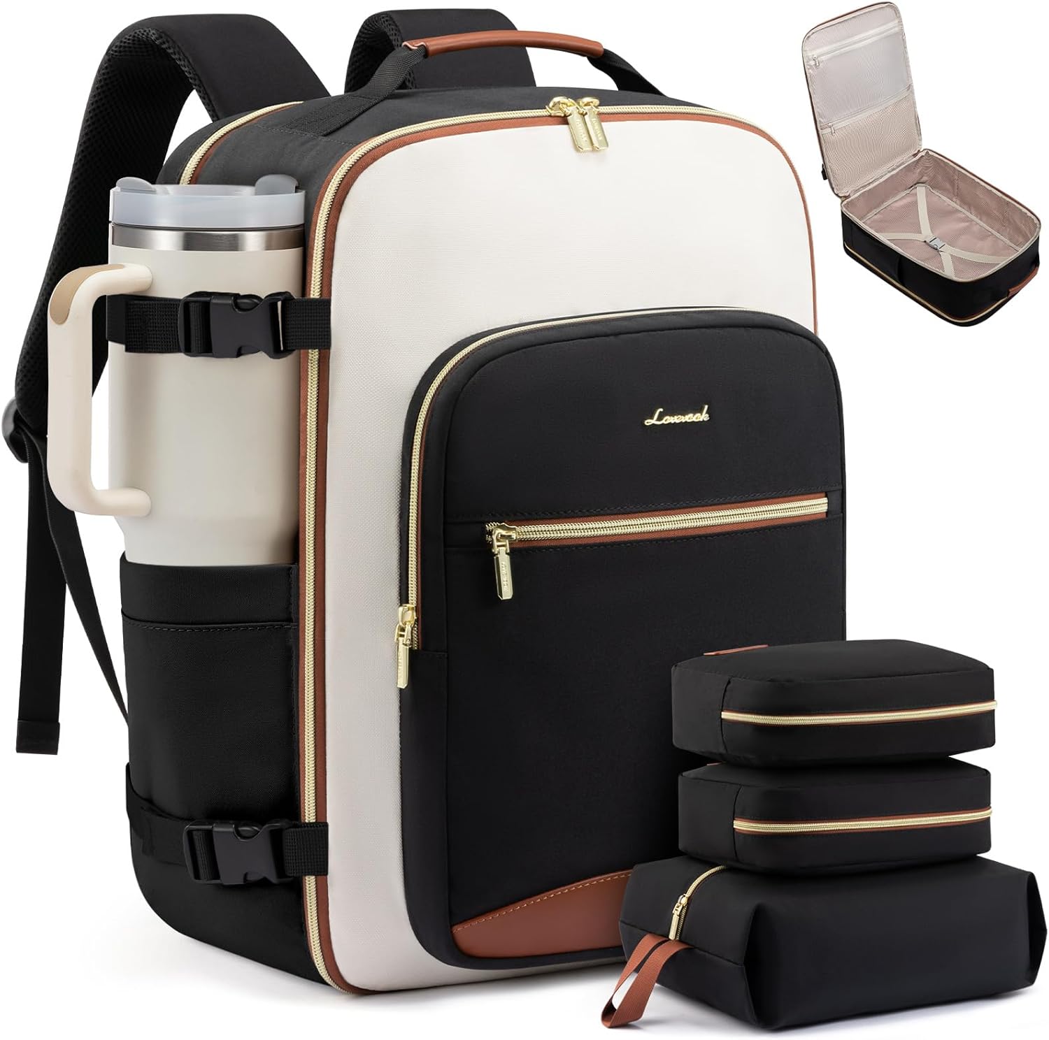 Detalle de LOVEVOOK 40L Travel Backpack for Women & Men — Airline-Approved Carry-On with 3 Packing Cubes