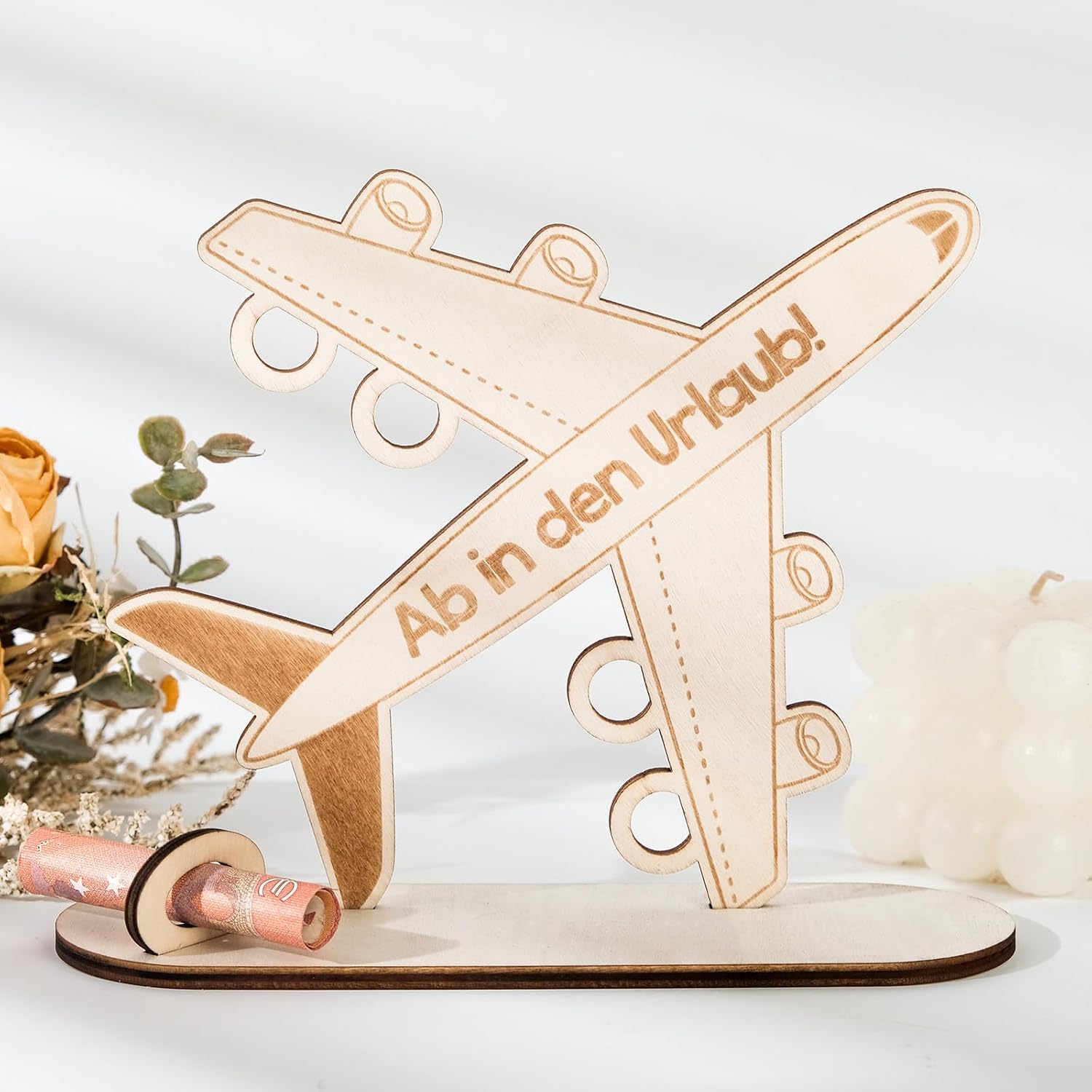 Thumbnail 5 de HOLDLEAF Flugzeug Holz Geldgeschenk – originelle Reisekasse/Sparbüchse zum Geburtstag