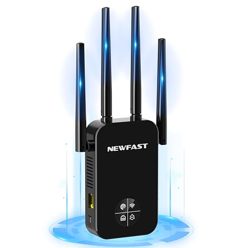 Detalle de NEWFAST Amplificador de Señal WiFi 1200Mbps (5 GHz/2,4 GHz) Extensor con 4 antenas de 3dBi