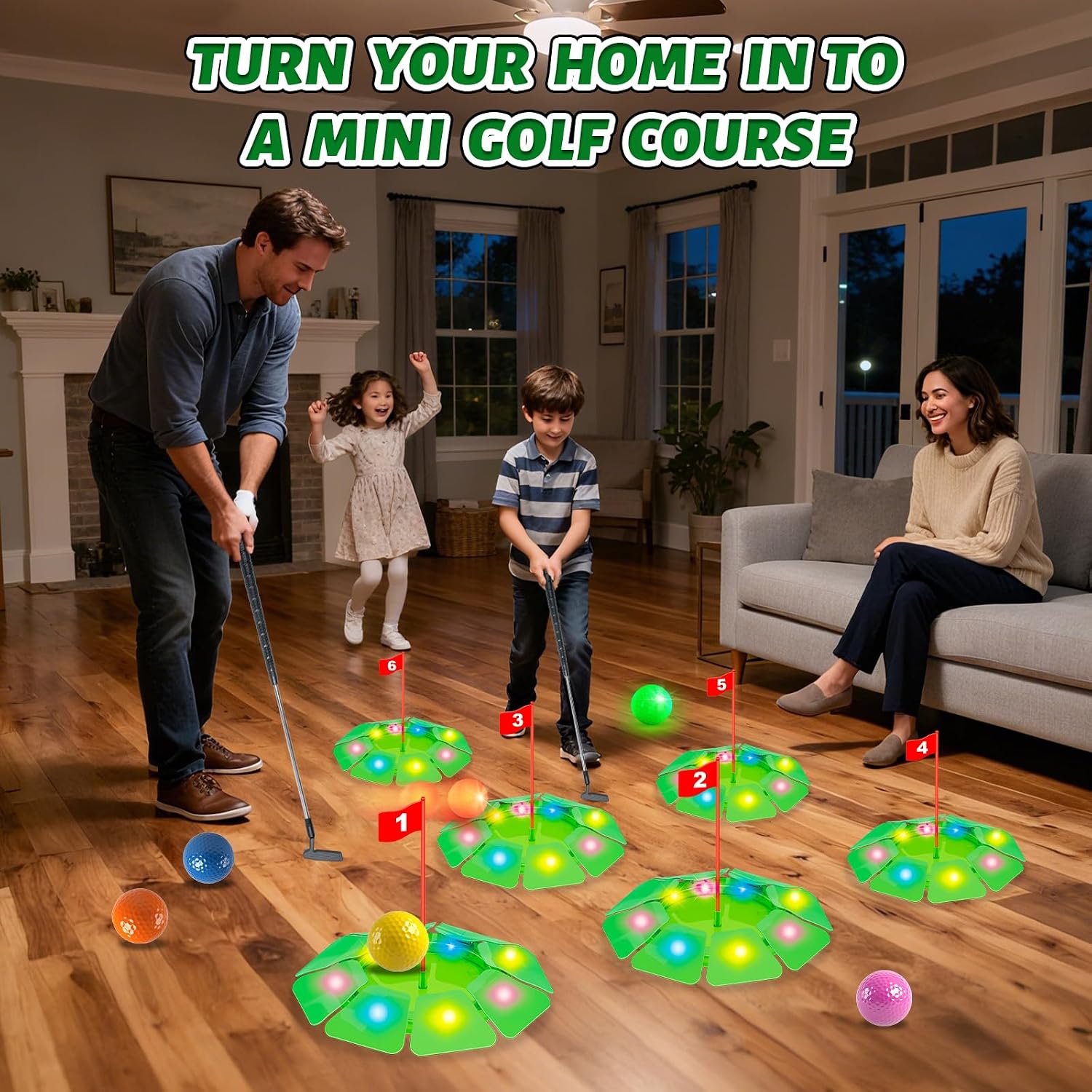 Detalle de VATOS Light up Golf Putting Game Set – Glow Golf Toy with 6 LED Holes and 6 Balls
