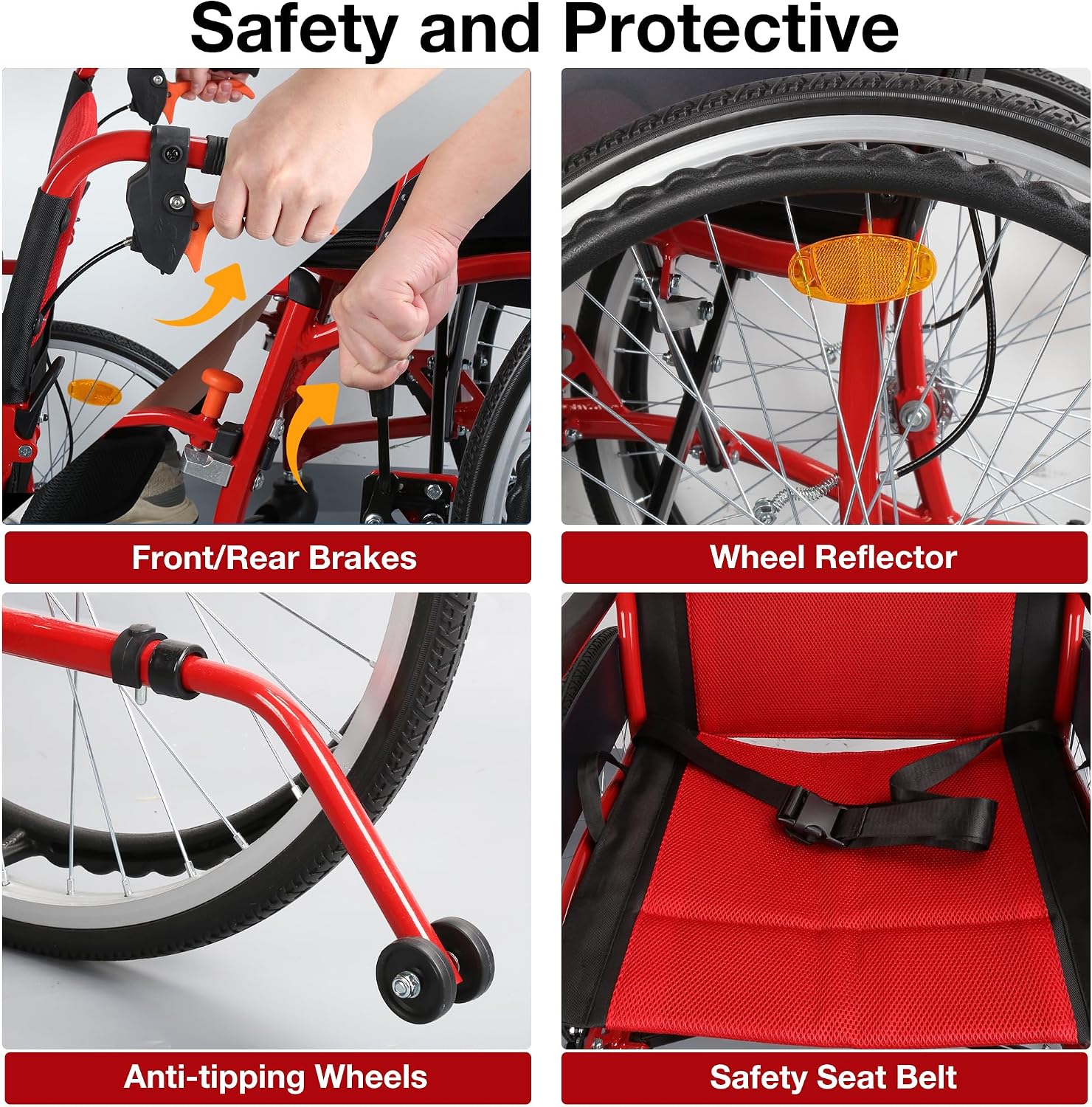 Detalle de WHLICKS A06 Lightweight Folding Wheelchair, 22-Inch Rear Wheels and Swing-Away Footrests