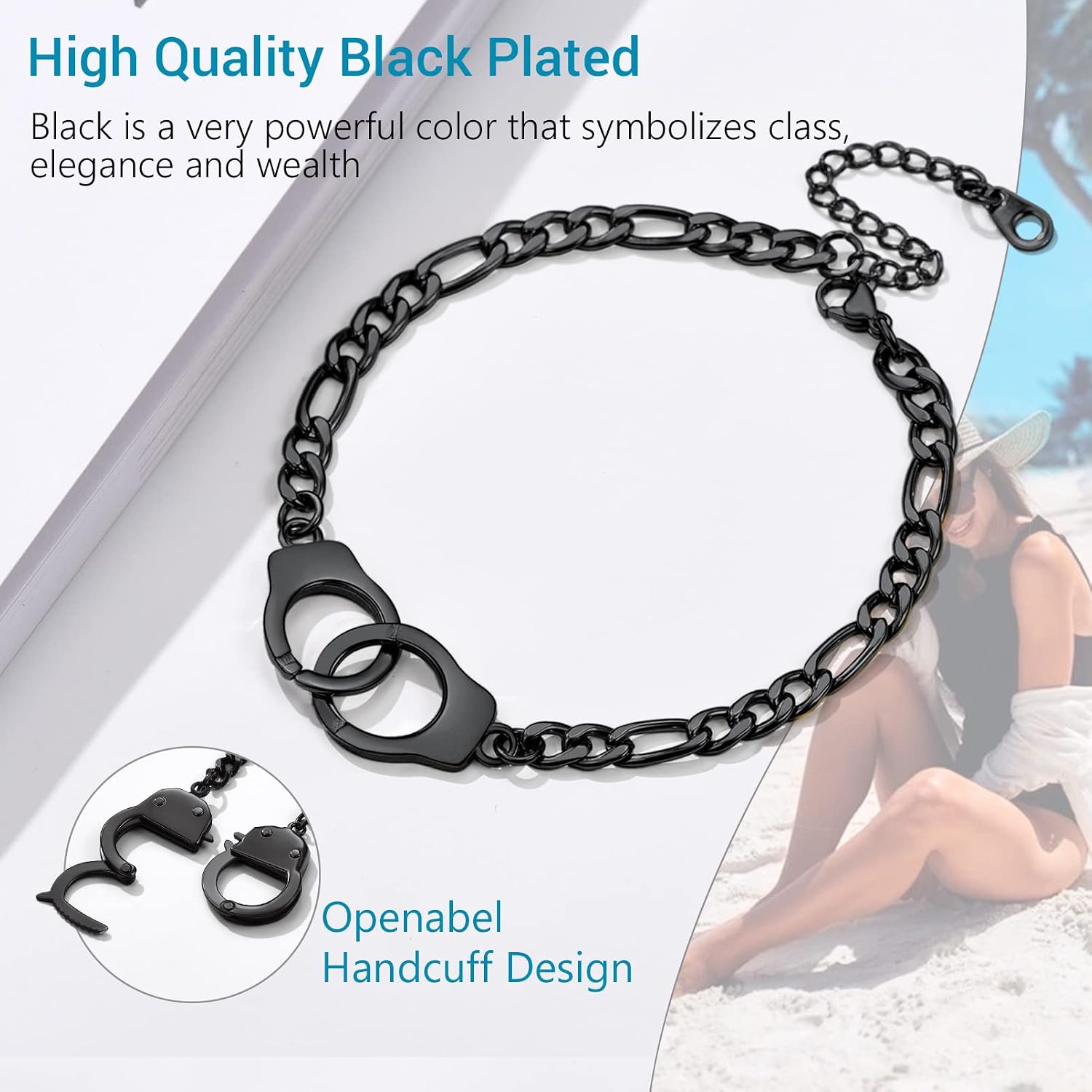 Detalle 2 de PROSTEEL Bracelet de cheville femme en acier inoxydable 316L et plaqué or, chaîne maille Figaro personnalisable