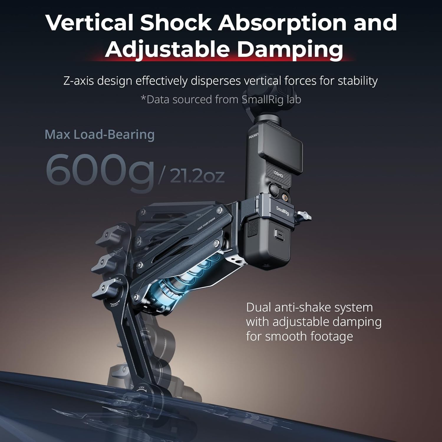 Thumbnail 1 de SMALLRIG Mini Shock Absorber Arm 4-inch Vacuum Suction Cup (5123) for DJI Osmo Pocket 4/3, GoPro HERO13 & Insta360 X4
