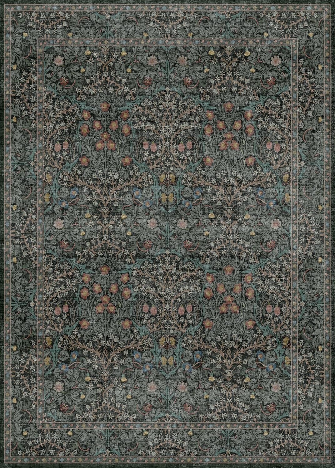 Detalle de Vintage Washable Dark Green 10x14 Rug