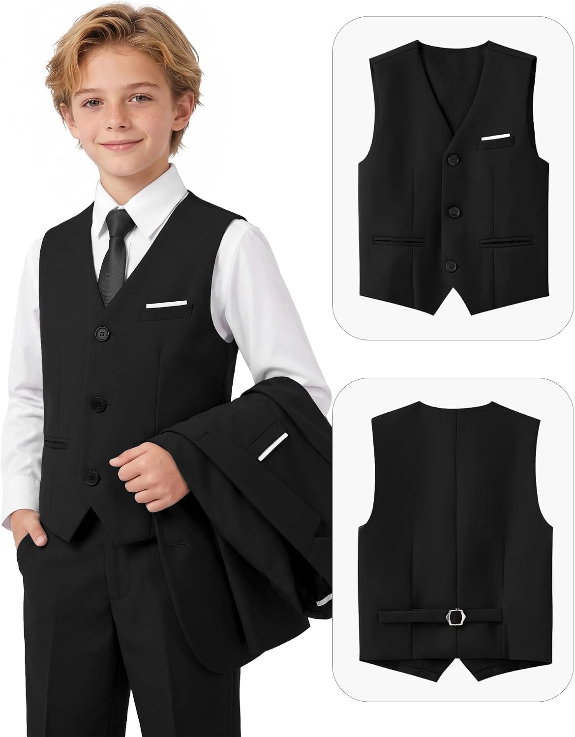 Thumbnail 4 de MAGE MALE Boys' 5-Piece Suit Set, Slim Fit with Suspenders and Adjustable Waist