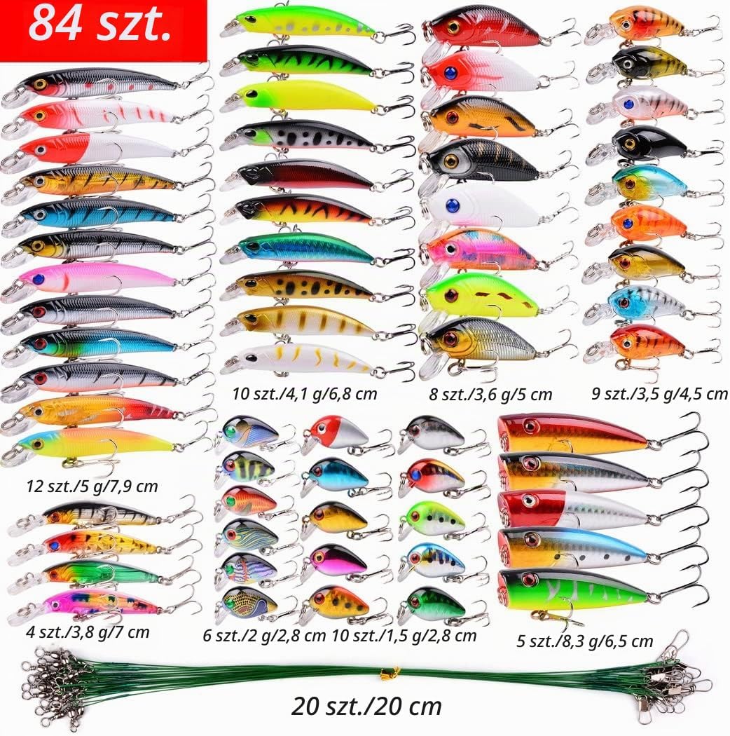 Detalle 2 de Aorace zestaw przynęt wędkarskich 84 szt. – minnow, poppery i przypony stalowe