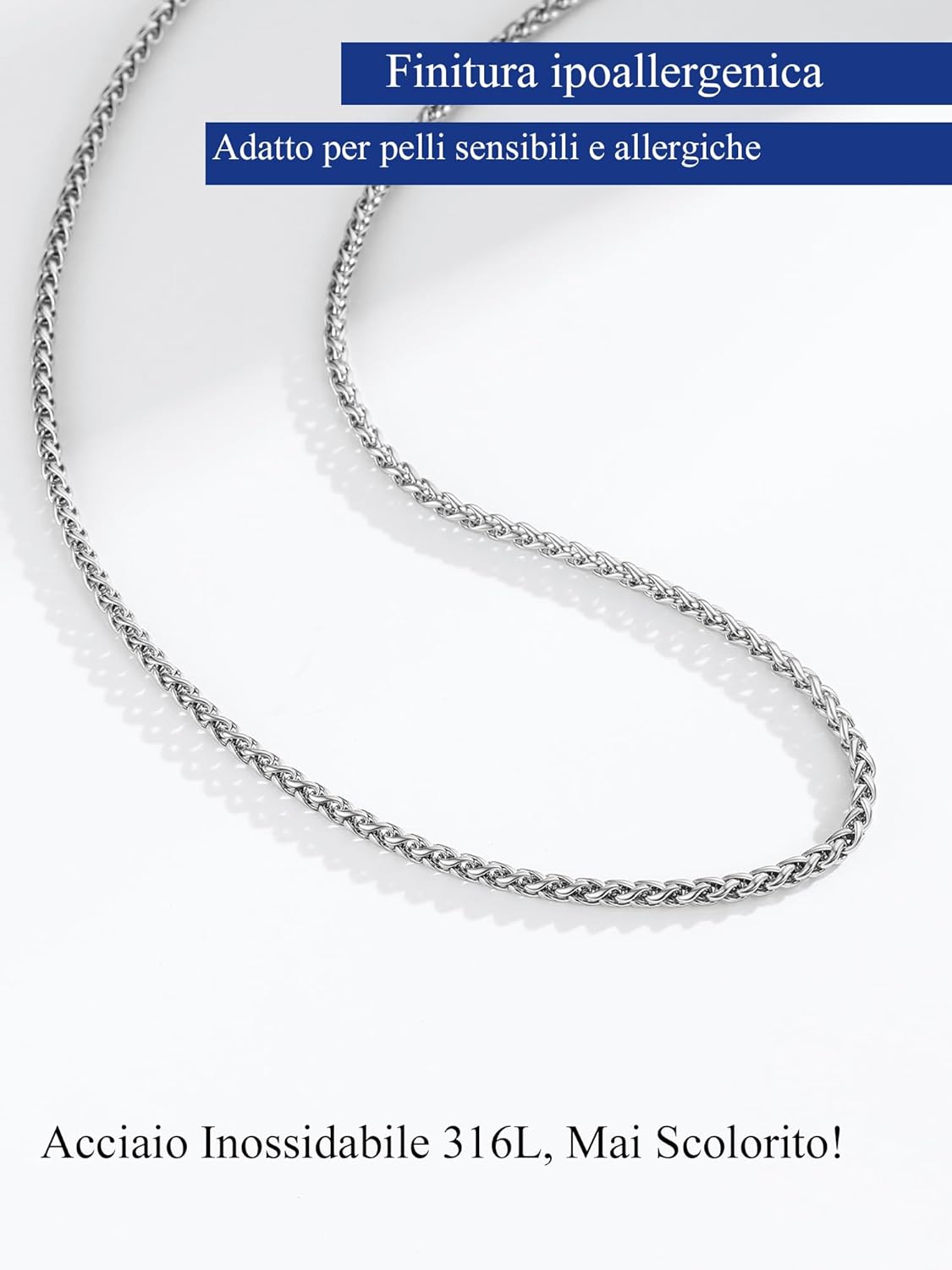 Thumbnail 6 de PROSTEEL Collana da uomo in acciaio 316L con catena grana “dente di drago” 3 mm, lunghezze 46–76 cm