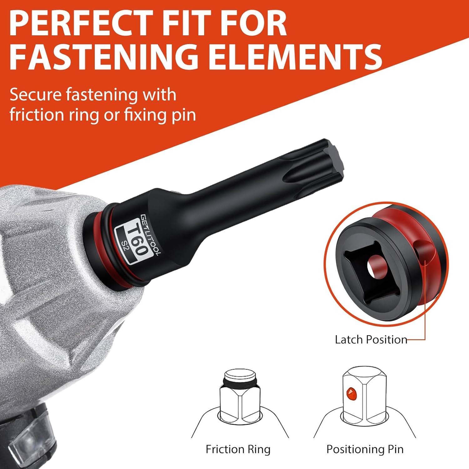 Thumbnail 4 de GETLITOOL 1/2" Kraft-Schlagschrauber-Nüsse Satz (8-tlg) S2 Torx T30–T80 mit 78 mm Bits