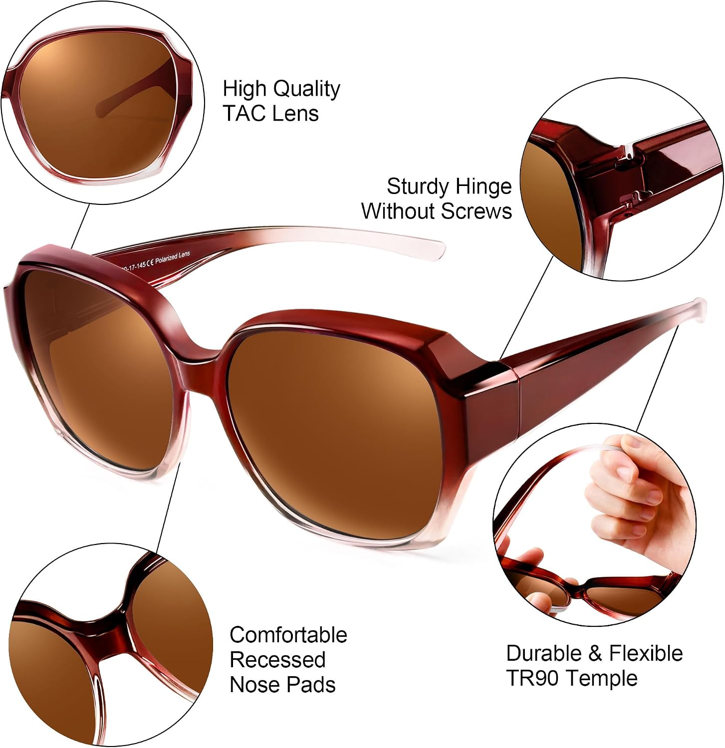 Detalle de URUMQI Überzieh-Sonnenbrille über normale Brille – Polarisierte UV400 Überbrille Damen in Grau
