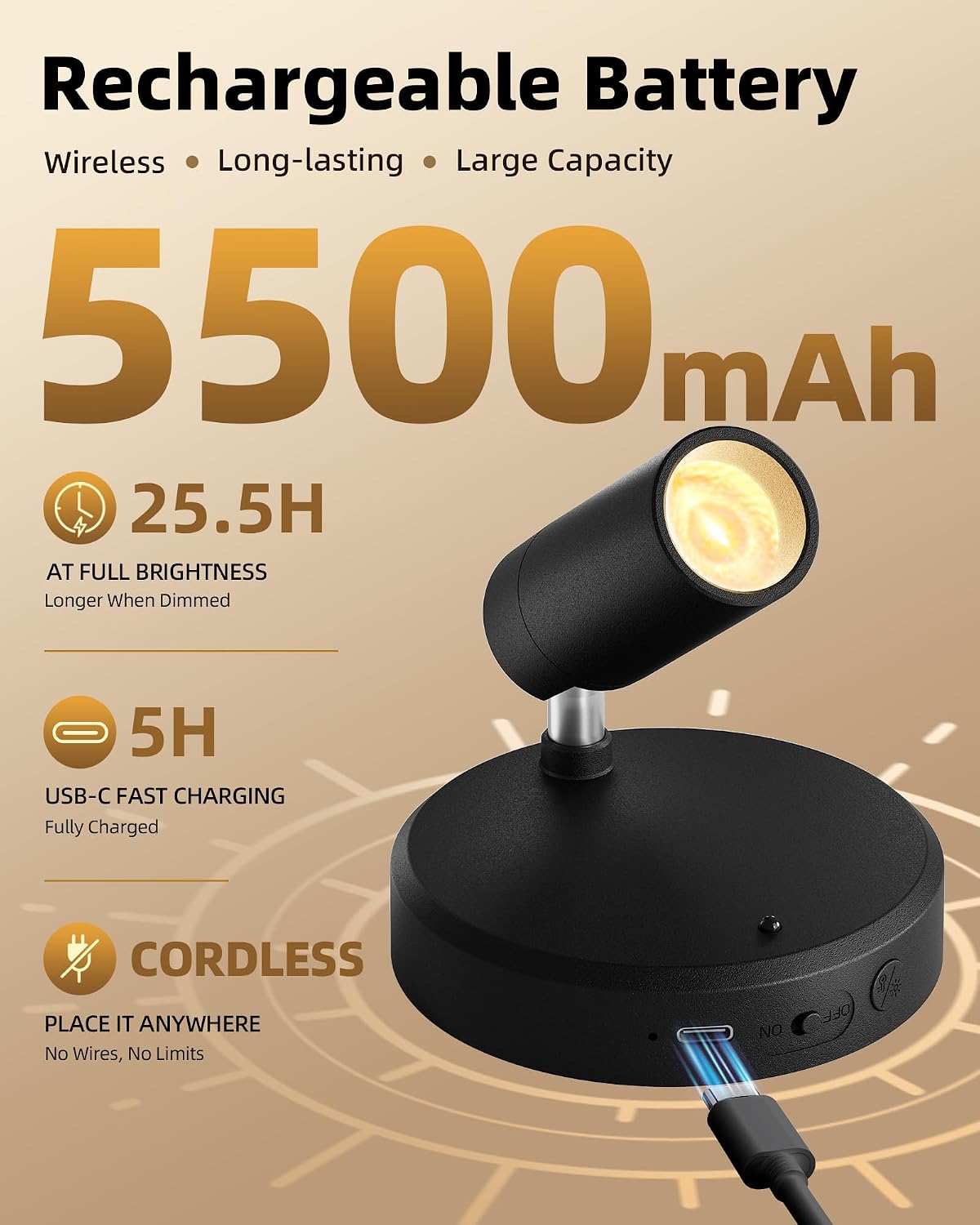 Detalle 2 de EZVALO EZL2407A Rechargeable Wireless Spotlights, 2-Pack, Dimmable 3CCT