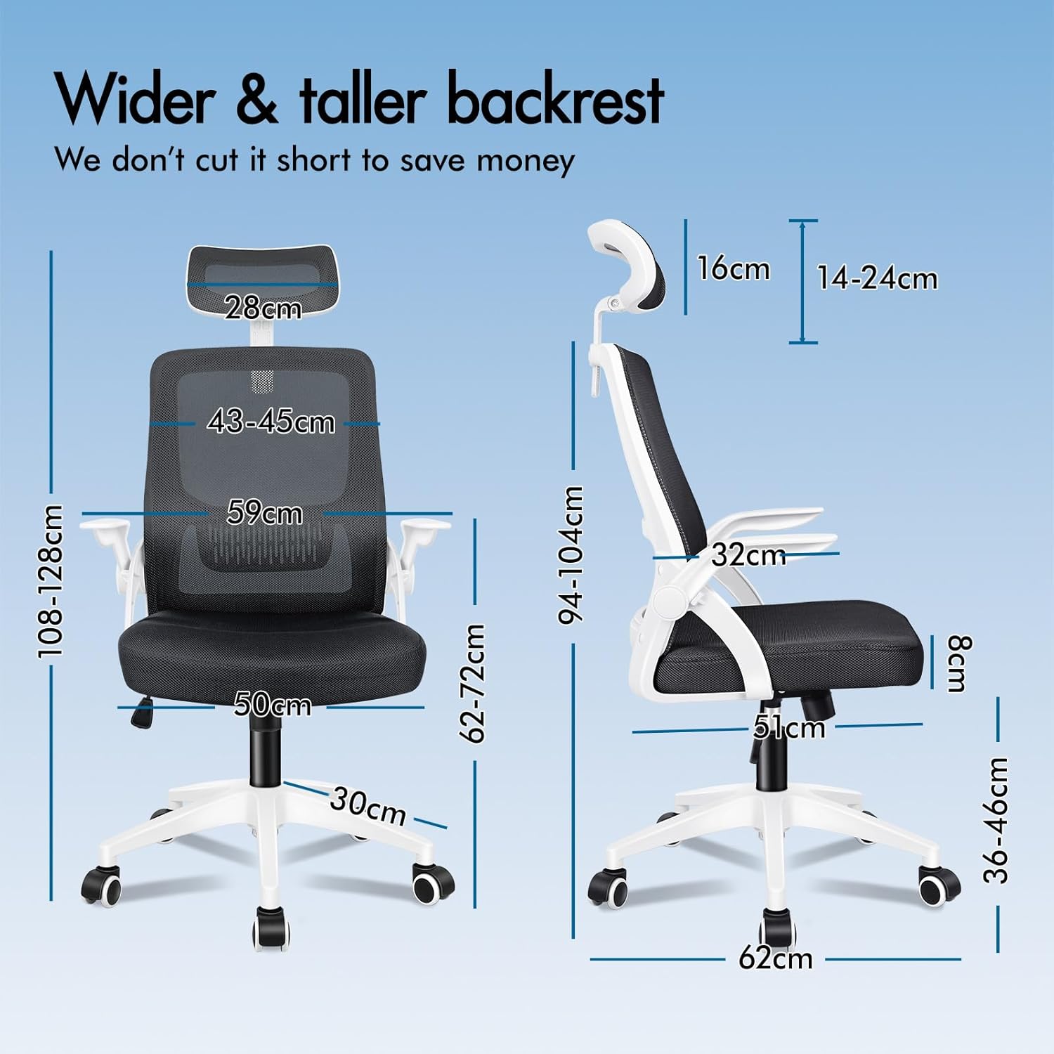 Thumbnail 1 de ELFORDSON Ergonomic Office Chair: Mesh with Headrest, Lumbar Support & Flip-Up Armrests