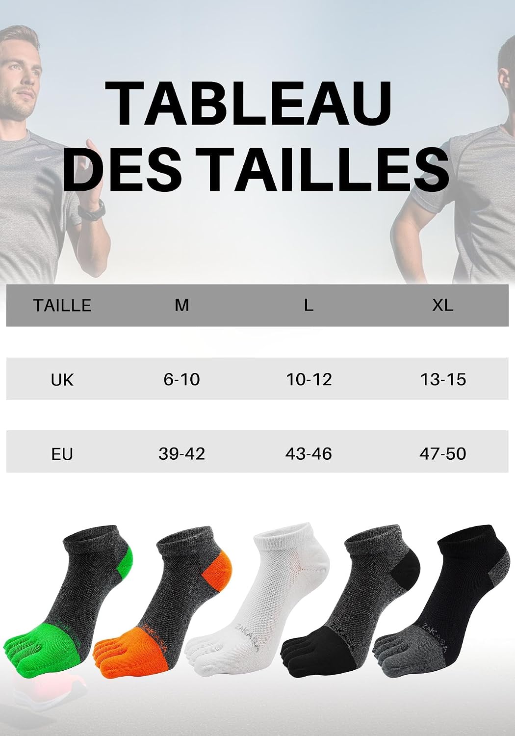 Thumbnail 6 de ZAKASA Chaussettes à Doigts Homme Sport – 5 paires, coton respirant, orteils séparés