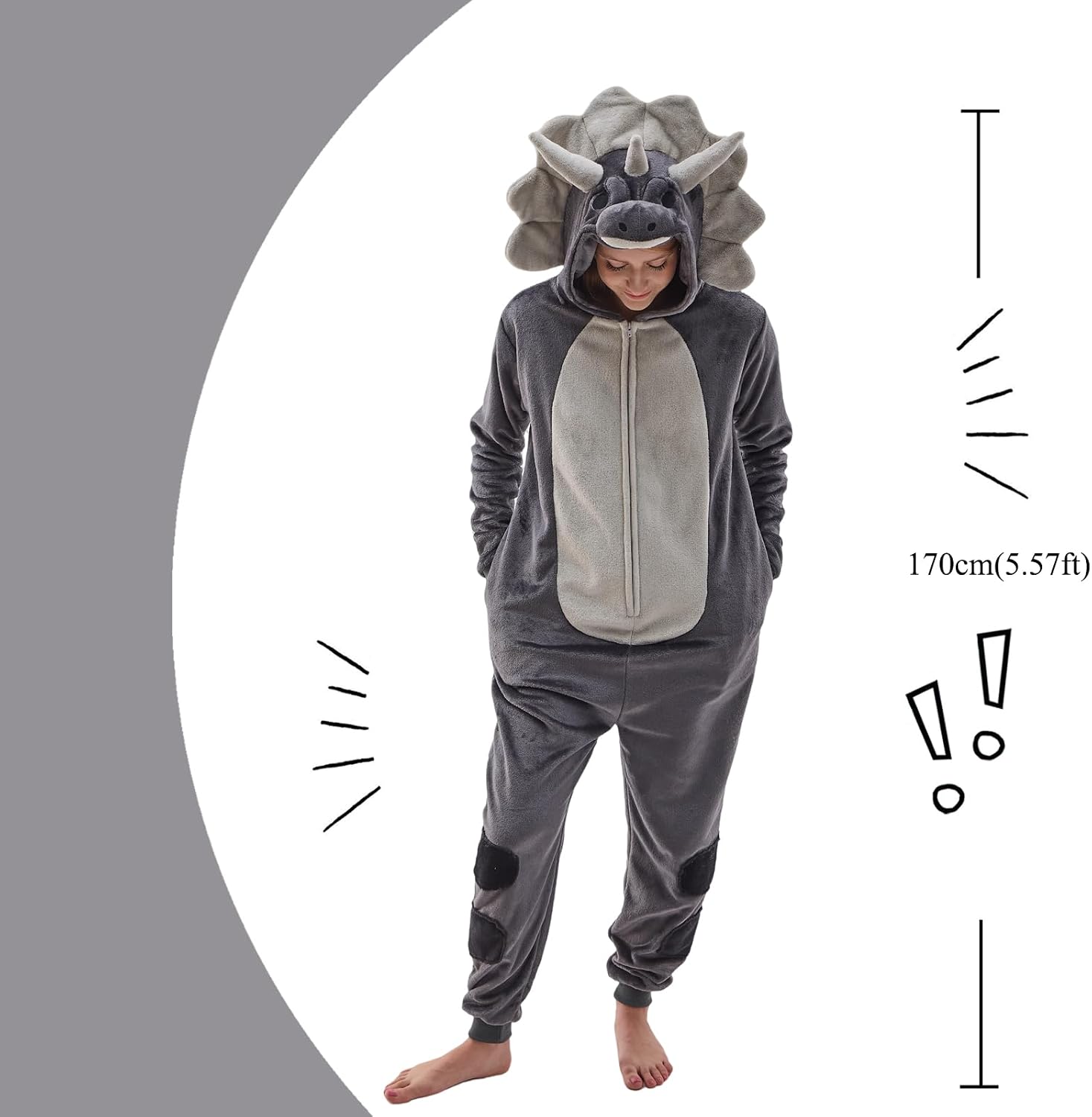 Detalle 2 de NEWCOSPLAY Adult Triceratops Onesie Pajamas with Flannel Fleece and Hood