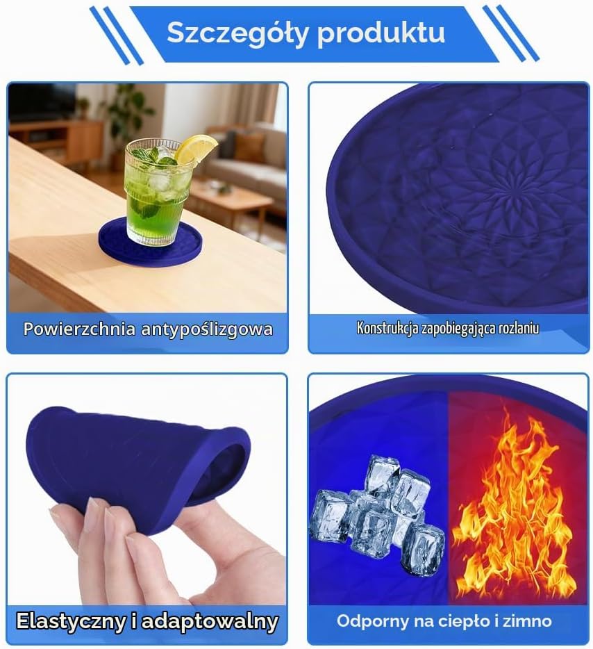 Detalle de AUAUY silikonowe podstawki pod kubki, 10 cm, grube 0,71 cm, antypoślizgowe