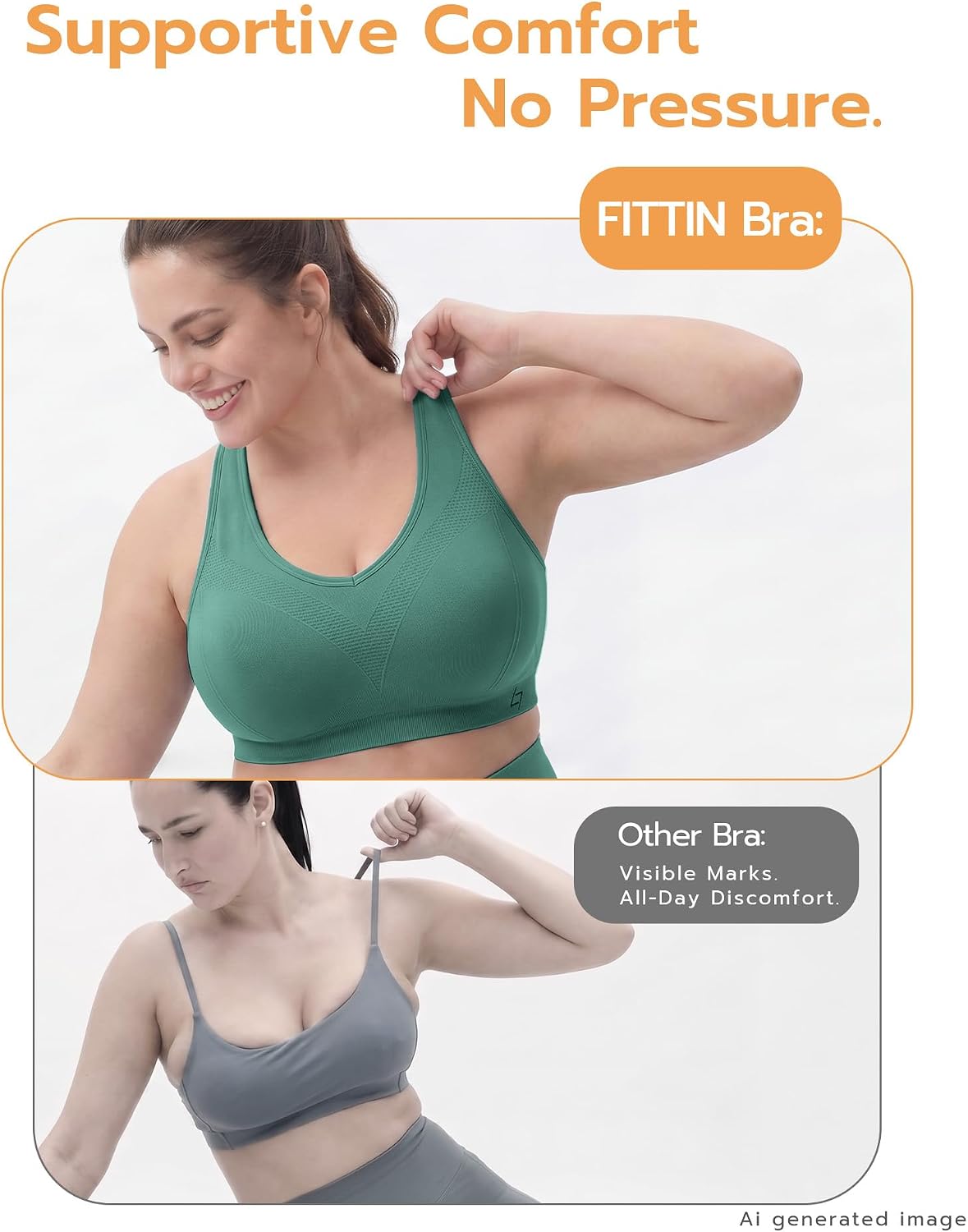 Detalle 2 de FITTIN Supportive Sports Bra for Large Busts, C-DDD, Full-Coverage Racerback