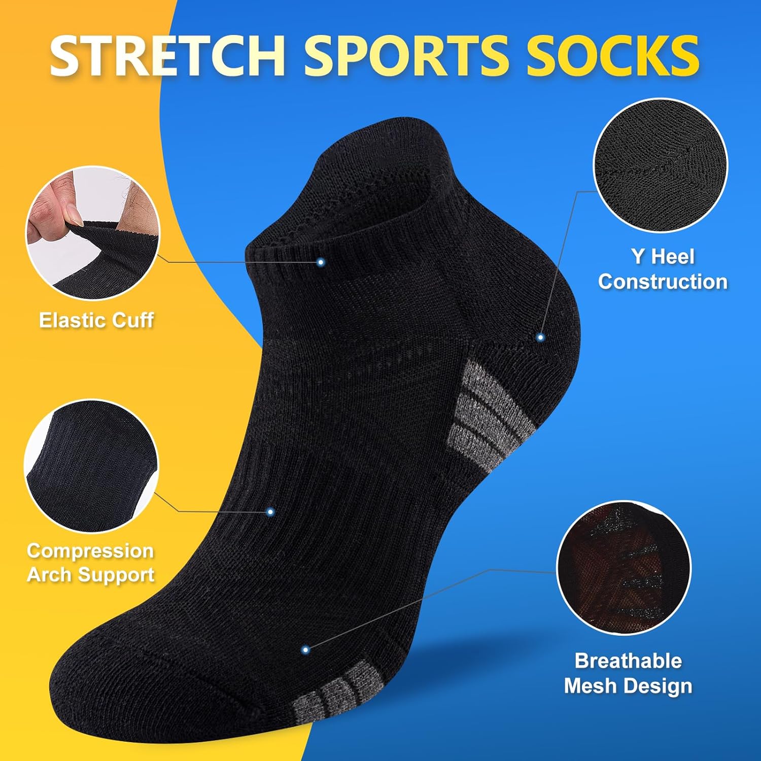 Thumbnail 1 de SockWaddles trainer socks (6 pairs) – cushioned anti-blister ankle running socks in white & black