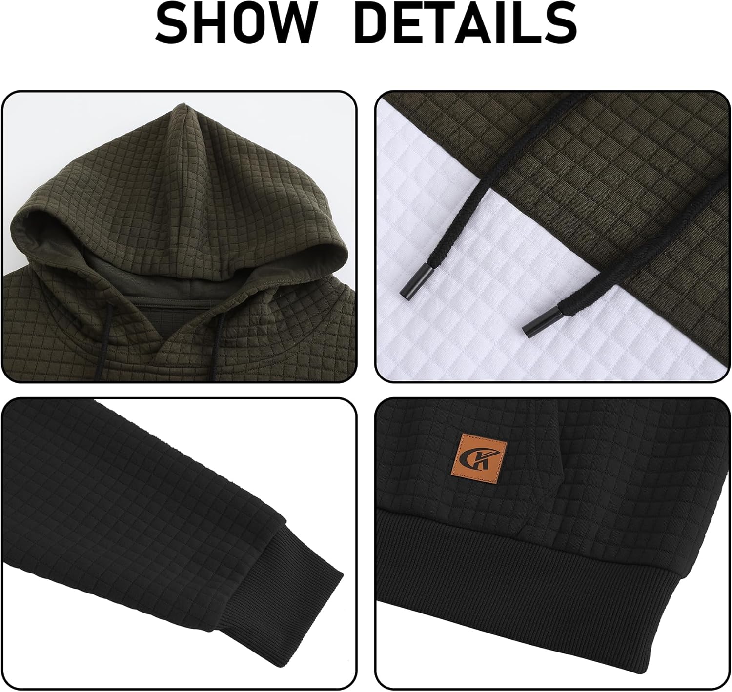 Detalle de YuKaiChen Men's Hoodies Pullover with Patchwork Plaid Jacquard